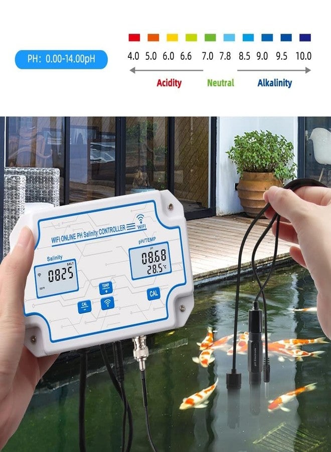 Yewhick WiFi Pool Salt Tester and pH Monitor, Aquarium pH Monitor with pH Controller Online, Salinity Tester for Saltwater Pool Koi Fish Pond Aquaculture Aquarium Desalination Tuya APP Control - Image 3